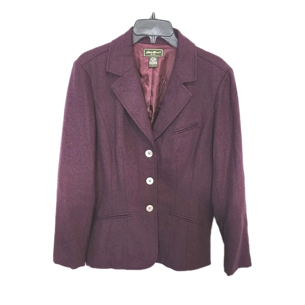 Eddie‎ Bauer Blazer Jacket Womens Large Purple Wool Angora Classic Career Office